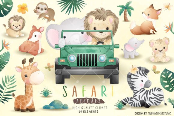 Adorable Safari Animals Collection: Watercolor Graphics for Creative Projects