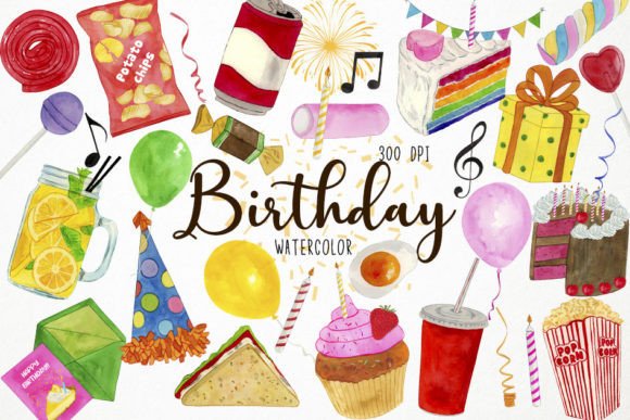 Celebrate with Watercolor Birthday Clipart, Happy Party