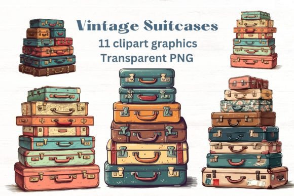 Charming Travel Clipart: Vintage Suitcases for Your Designs
