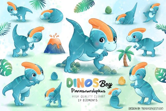 Dinosaur Parasaurolophus Poses Clipart for Creative Projects