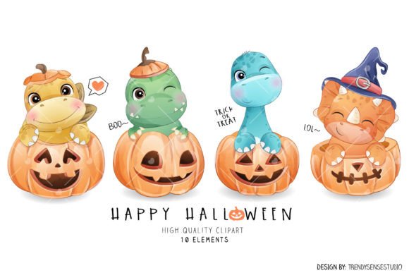 Dinosaurs Halloween Pumpkins Clipart: Spooky & Fun Design Assets