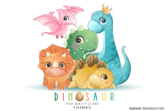 Doodle Dinosaurs Friend Clipart: A Playful Design Asset