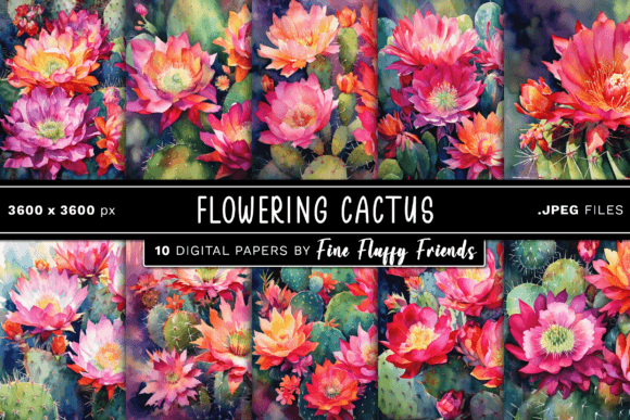 Flowering Cactus Digital Paper: A Desert Oasis for Your Designs