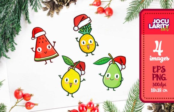 Funny Cute Fruits in Christmas Mode: Festive Design Assets