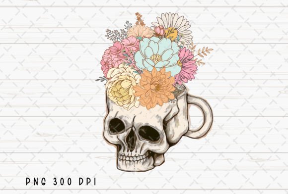 Skull Head Floral Flowers Halloween PNG: A Bold Design Asset