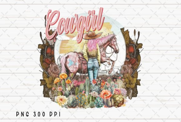 Unleash Your Inner Cowgirl: Retro Western Design with Horse & Flower PNGs