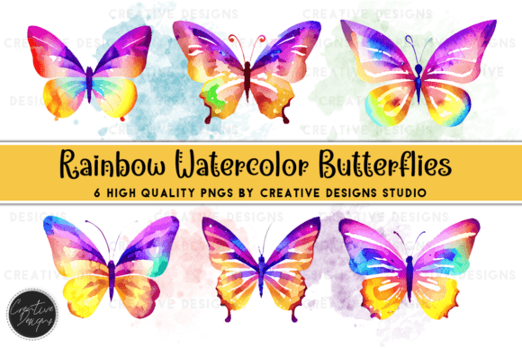 Using Rainbow Watercolor Butterflies Graphics in Design
