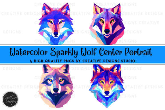 Watercolor Sparkly Center Portrait Wolfs: A Creative Designer's Asset