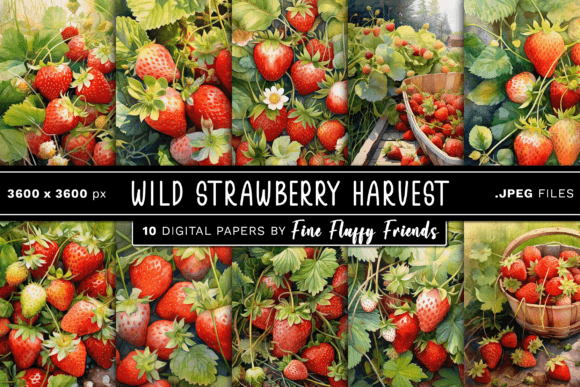 Wild Strawberry Harvest Digital Paper: A Fresh Take on Rustic Charm